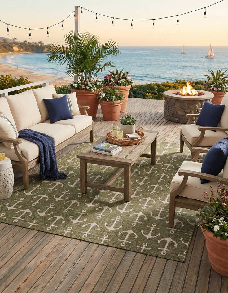 Detail image of 13' x 13'  Washable Coastal Indoor / Outdoor Square Rug