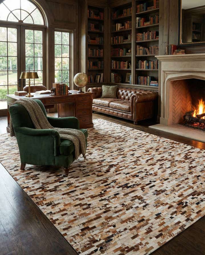 8' 1 x 10' Cowhide Leather Rug