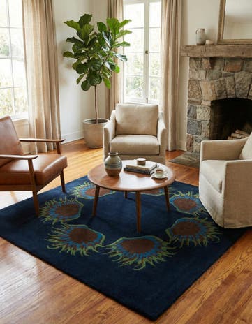 Navy Blue Agra Wool Square Rug
