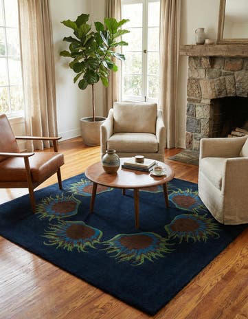 Navy Blue Agra Wool Square Rug