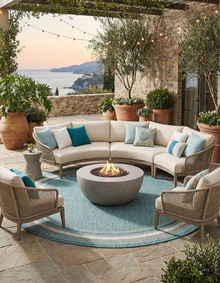 Detail image of 13' x 13' Easy-Clean Border Indoor / Outdoor Round Rug