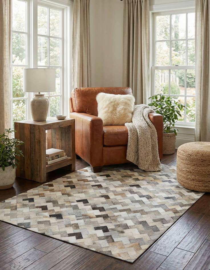 Detail image of  4' 9 x 6' 8 Cowhide Stocks Rug