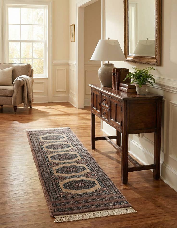 Detail image of  1' x 4'  Hand Knotted Bokhara Oriental Wool Runner Rug