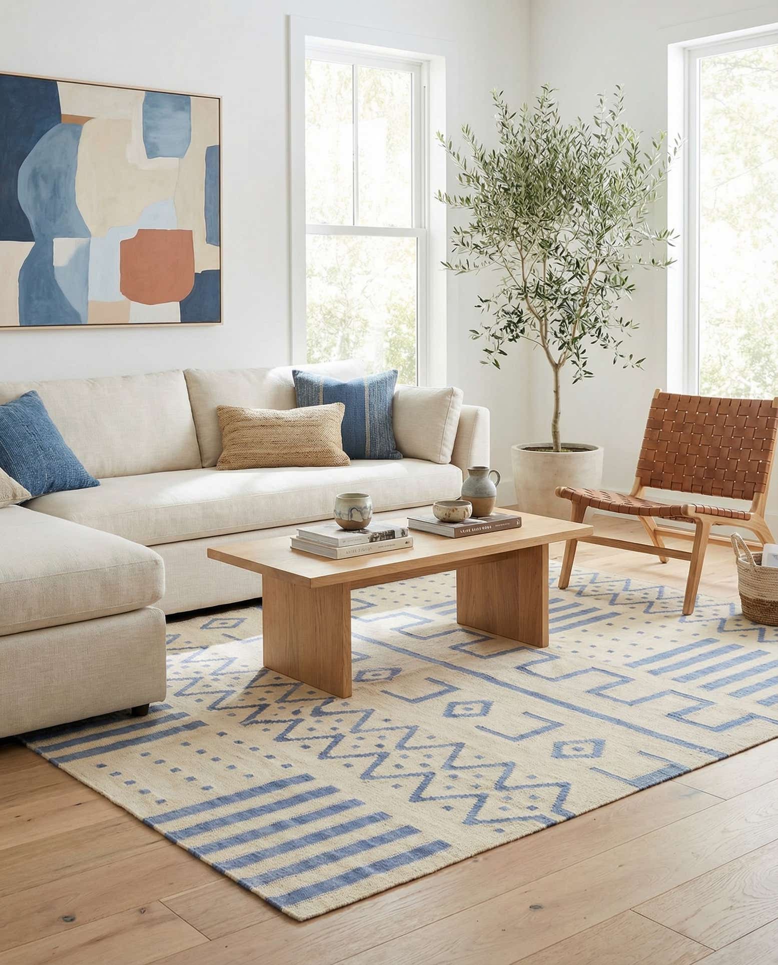 5' 1 x 6' 2 Hand Woven Kilim Modern Wool Rug