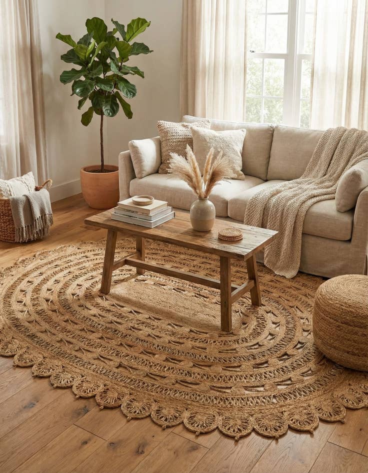 Detail image of 7' 10 x 10'  Hand Braided Jute Oval Rug