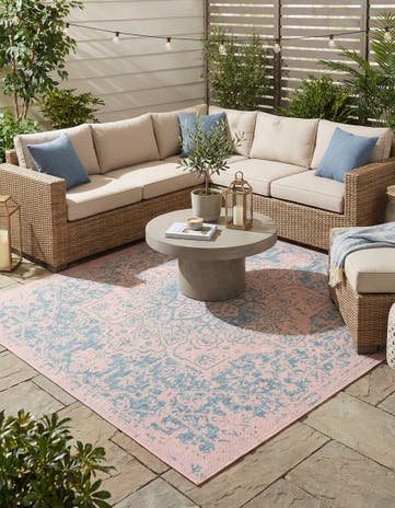 Pink and Aqua Easy-Clean Jill Zarin Dubai Indoor / Outdoor Square Rug