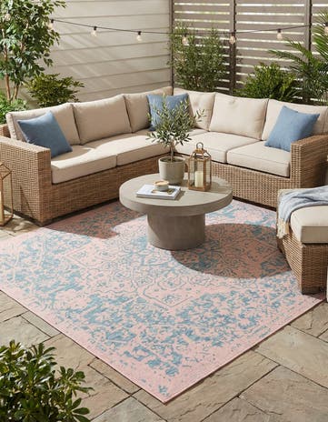 Pink and Aqua Easy-Clean Jill Zarin Dubai Indoor / Outdoor Square Rug