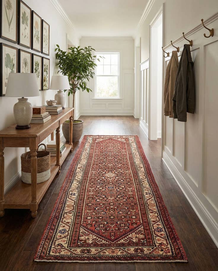 Detail image of 3' 10 x 10' 3 Hand Knotted Hossainabad Persian Wool Runner Rug