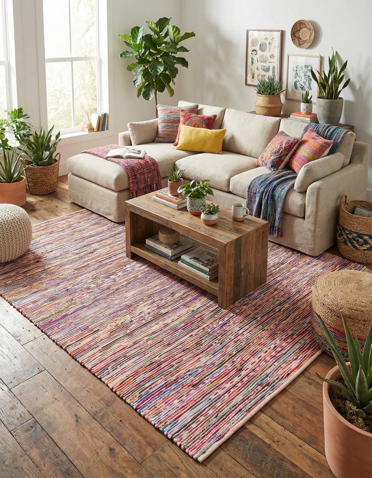 Detail image of 10' x 10'  Hand Woven Chindi Cotton Square Rug