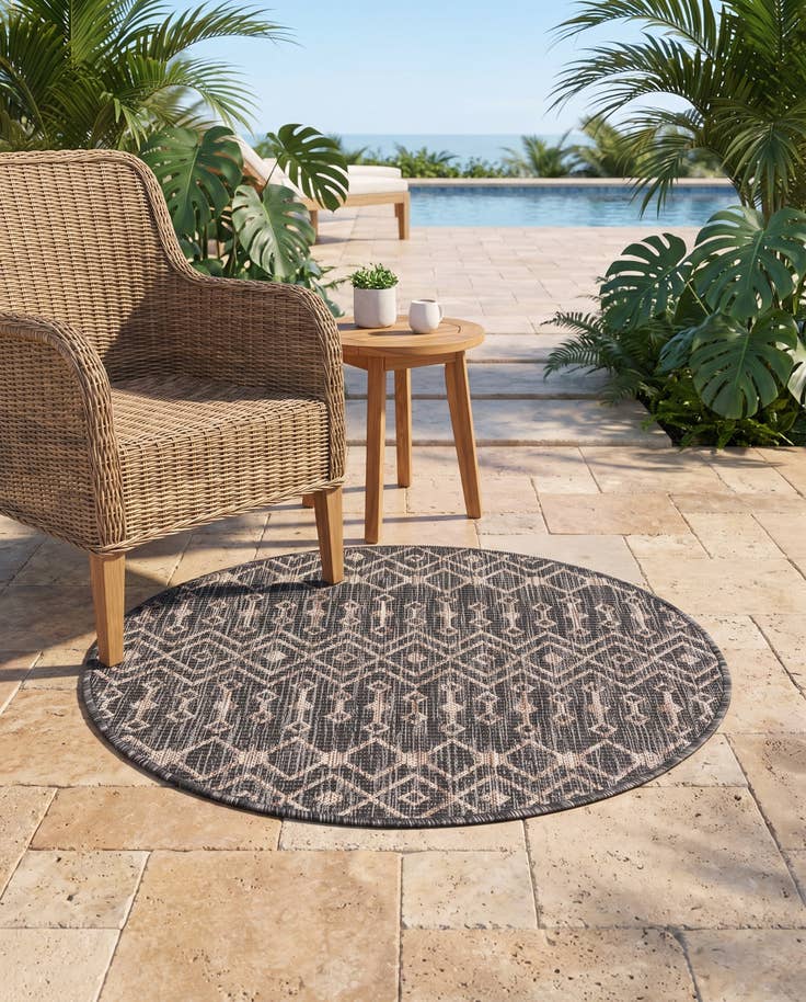 Detail image of 3' x 3' Easy-Clean Trellis Indoor / Outdoor Round Rug