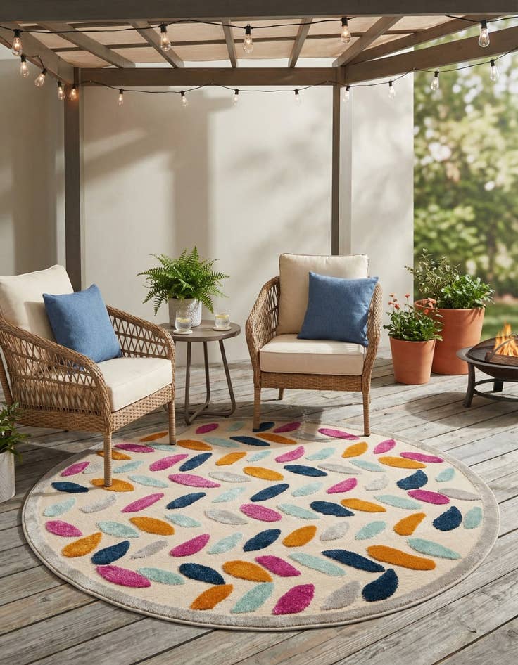 Detail image of 5' 3 x 5' 3  Washable Aruba Indoor / Outdoor Round Rug