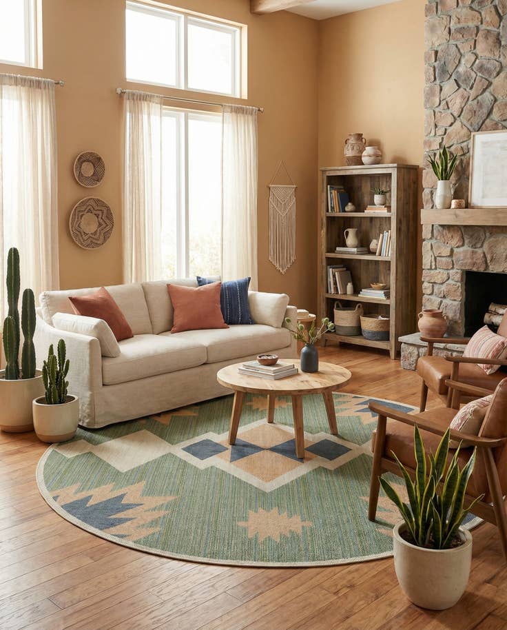 Detail image of 10' x 10' Easy-Clean Baja Indoor / Outdoor Round Rug