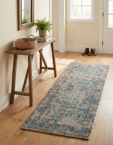 Teal blue Hand Woven Chenille Jute Runner Rug