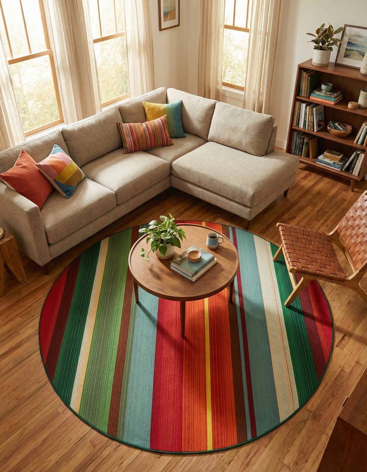 Detail image of 6' x 6'  Washable Modern Indoor / Outdoor Round Rug