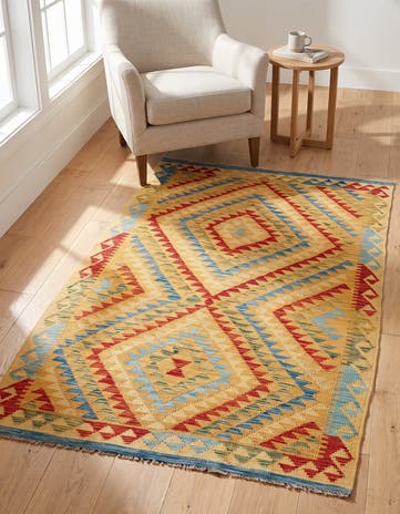 3' 9 x 6' 6 Hand Woven Kilim Maymana Wool Rug