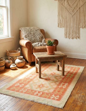 3' x 4' 9 Hand Woven Kilim Waziri Wool Rug