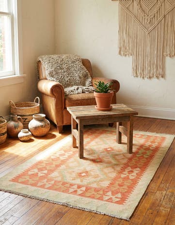 3' x 4' 9 Hand Woven Kilim Waziri Wool Rug
