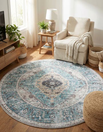 Seaglass Washable Yara Round Rug