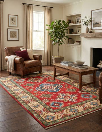 4' x 6' 2 Hand Knotted Kazak Rug