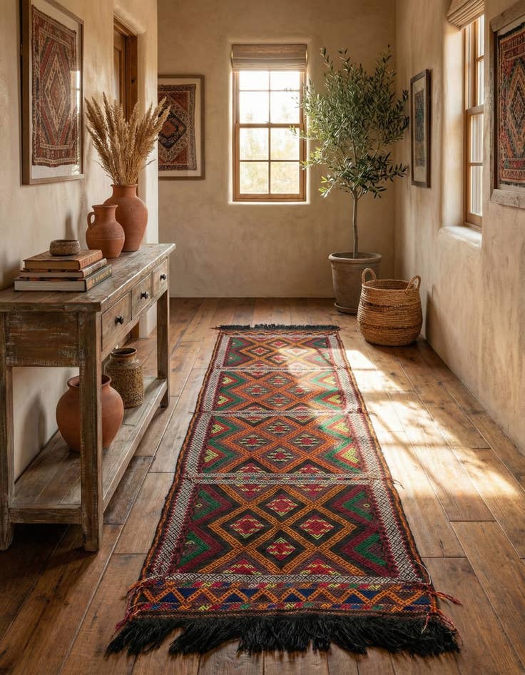 Detail image of  2' 4 x 8'  Hand Woven Kilim Fars Wool Runner Rug