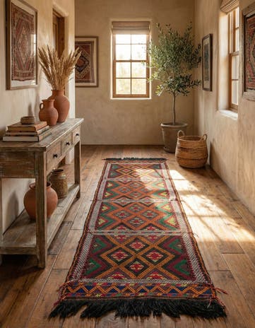 2' 4 x 8' Hand Woven Kilim Fars Wool Runner Rug
