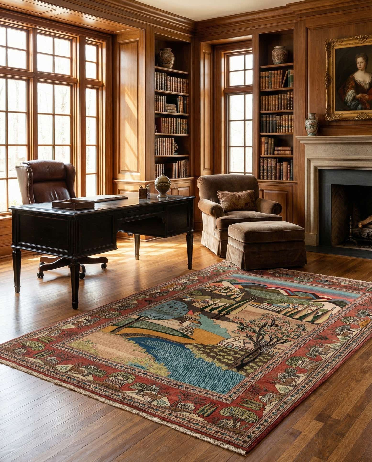 4' 2 x 6' 9 Hand Knotted Kashan Persian Wool Rug