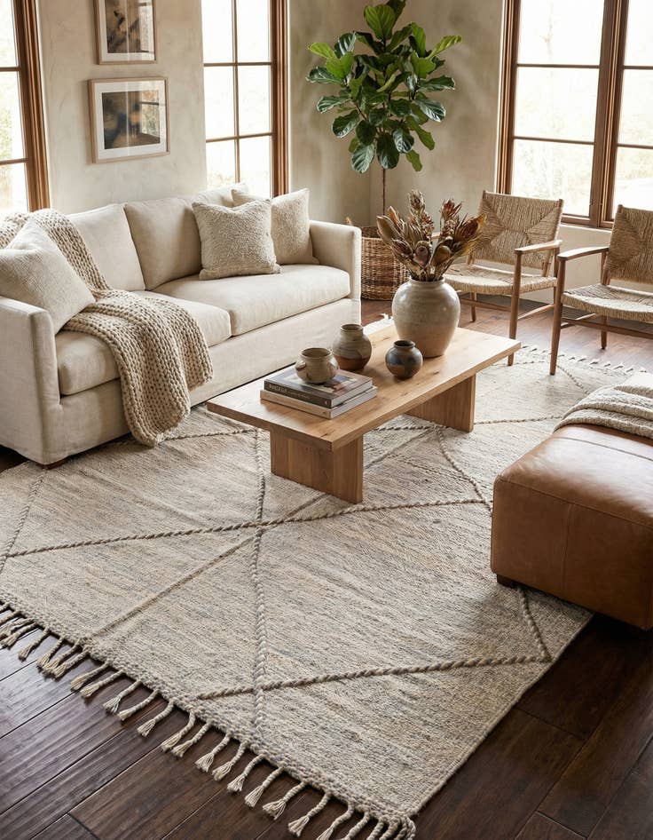 Detail image of  6' 8 x 9' 10  Hand Knotted Moroccan Wool Rug