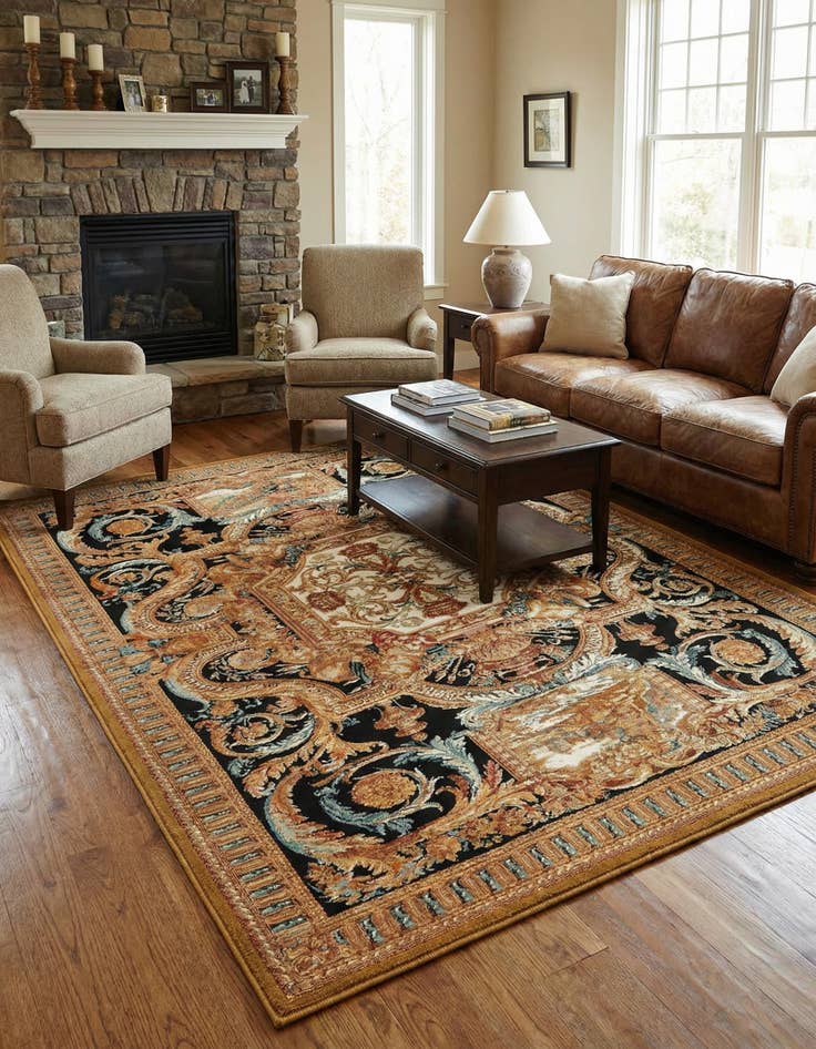 Detail image of 5' 3 x 7'  Washable Traditional Indoor / Outdoor Rug