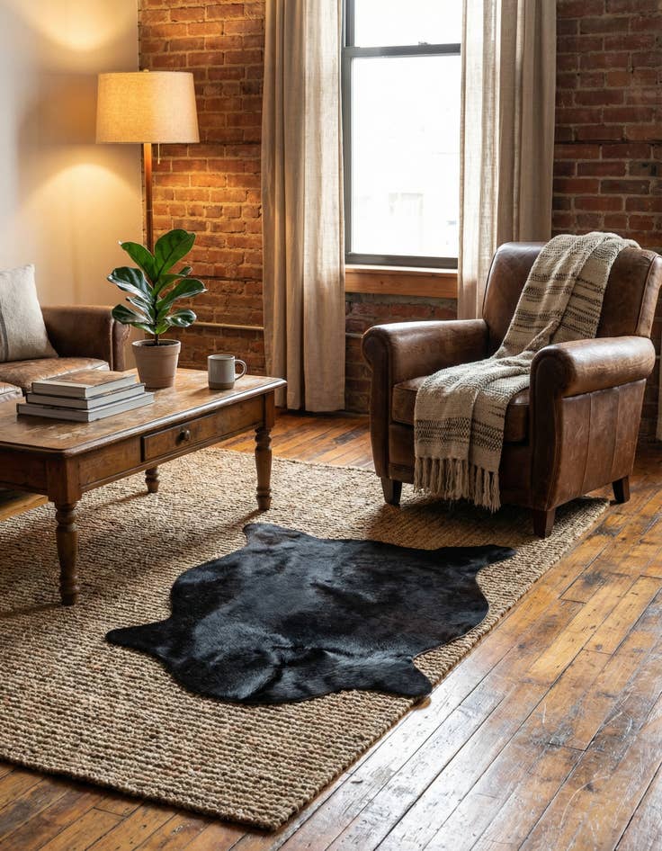 Detail image of 1' 8 x 2' 6 Cowhide Leather Rug