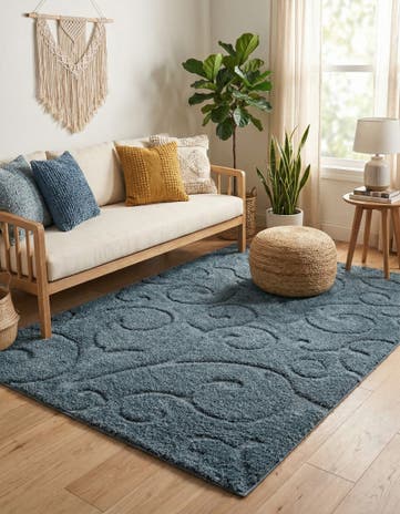 Blue Botanical Shag Rug