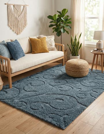 Blue Botanical Shag Rug