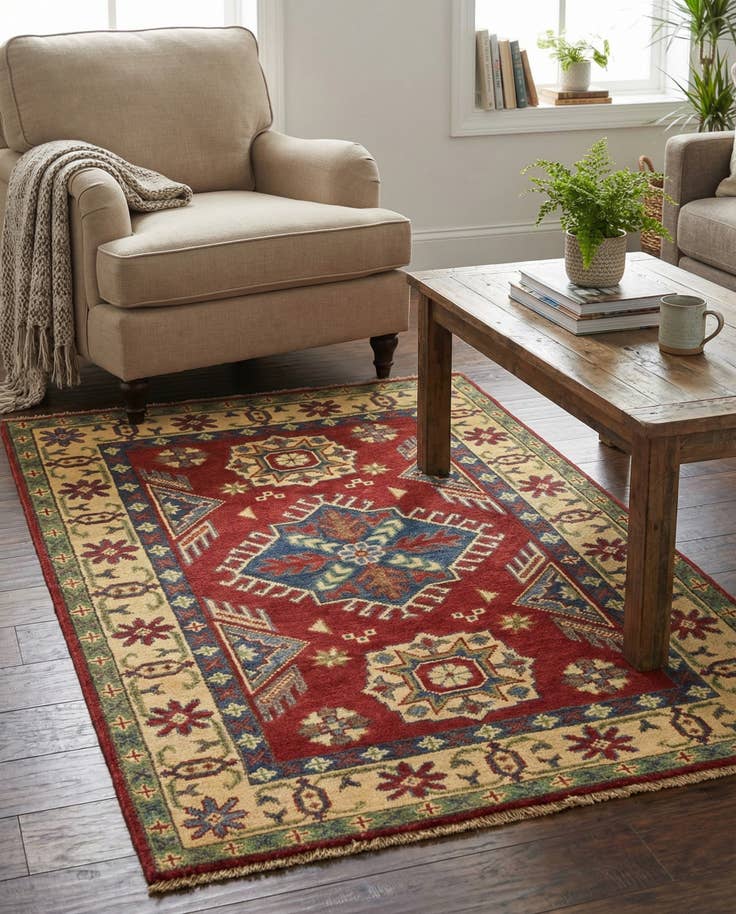 Detailansicht von 80cm x 130cm Handgeknüpft Kazak Teppich