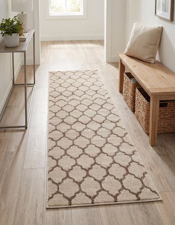 Beige and Light Brown Trellis Runner Rug