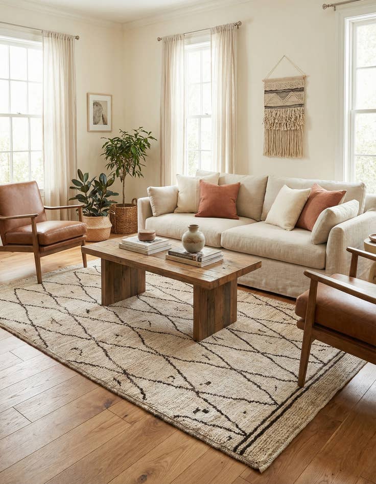 Detail image of  4' 3 x 6'  Hand Knotted Moroccan Wool Rug