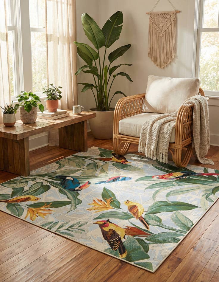 Detail image of 6' x 6'  Washable Botanical Indoor / Outdoor Square Rug