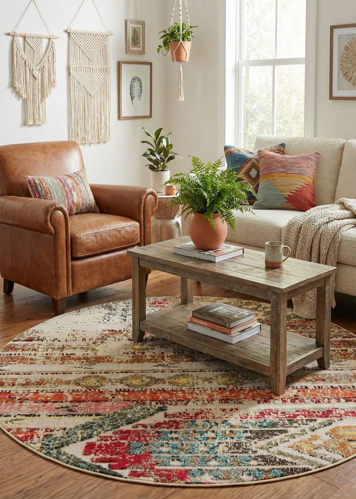 6' x 6' Easy-Clean Casablanca Indoor / Outdoor Round Rug