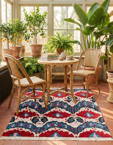 3' 4 x 4' 10 Hand Knotted Ikat Wool Rug