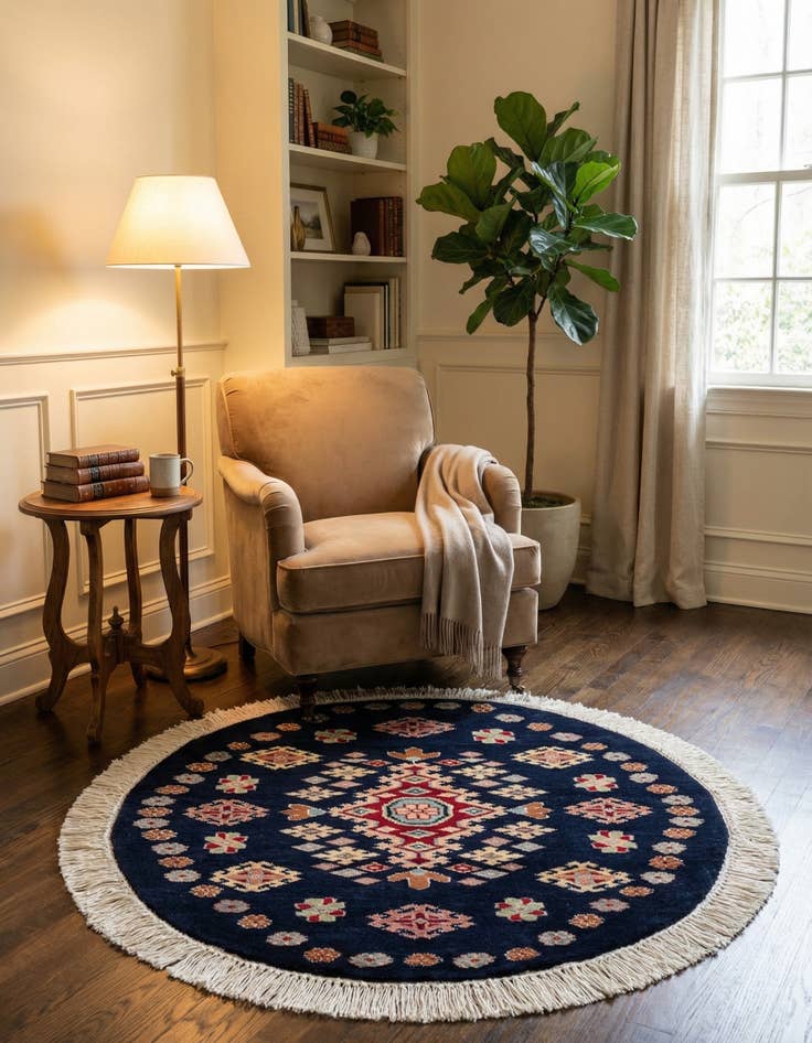 Detail image of  2' 2 x 2' 3  Hand Knotted Bokhara Oriental Round Rug