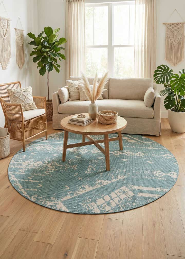 7' 10 x 7' 10 Easy-Clean Bohemian Indoor / Outdoor Round Rug