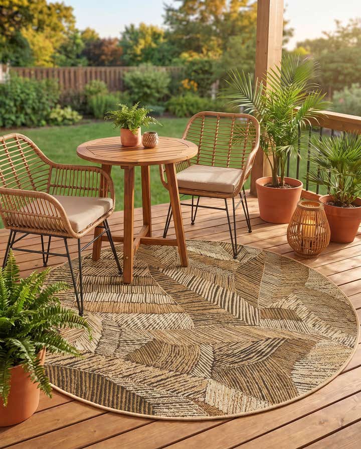 4' x 4' Easy-Clean Botanical Indoor / Outdoor Round Rug