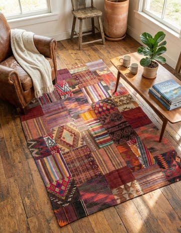 3' 10 x 5' 10 Hand Woven Kilim Patchwork Wool Rug