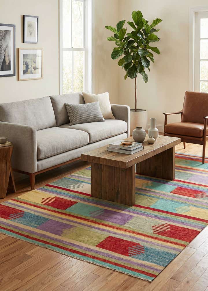 6' 8 x 10' Hand Woven Kilim Modern Wool Rug