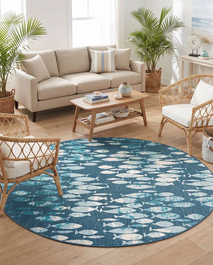 7' x 7' Easy-Clean Coastal Indoor / Outdoor Round Rug