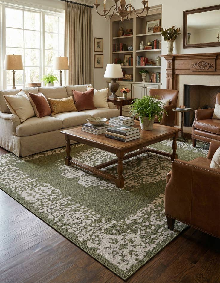 Detail image of 13' x 13'  Washable Traditional Indoor / Outdoor Square Rug