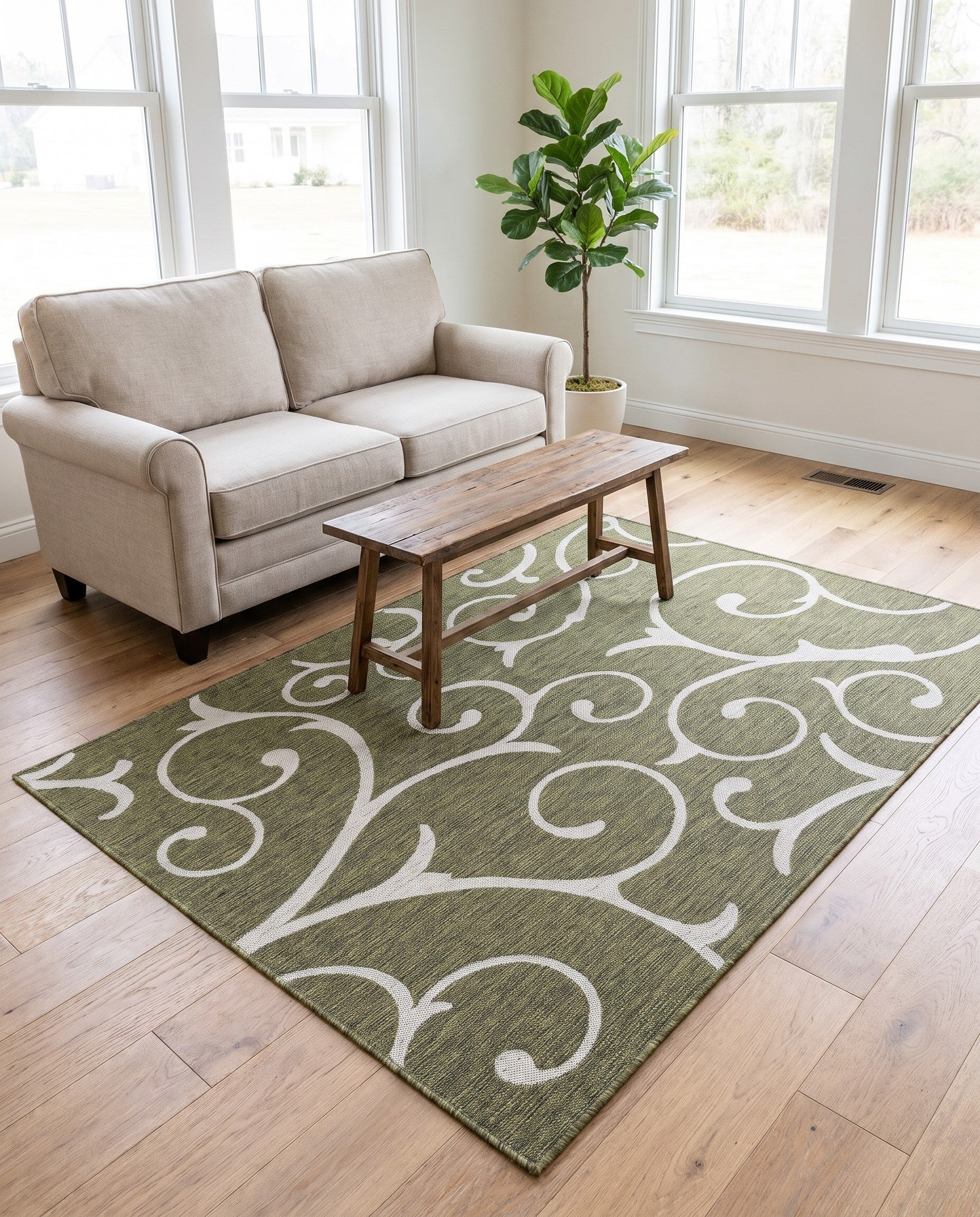 155cm x 215cm Facile à nettoyer Botanical Tapis Intérieur / Extérieur