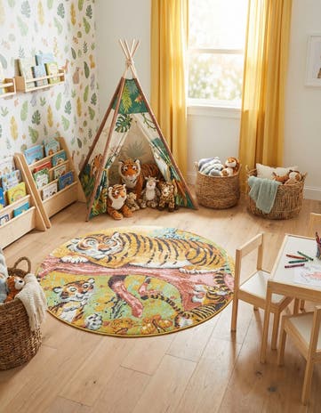 5' 1 x 5' 1 Tiger Whimsy Kids Round Rug