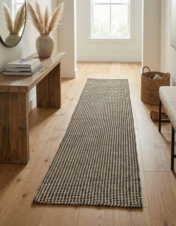 Black and White Hand Woven Laurel Handwoven Jute Runner Rug