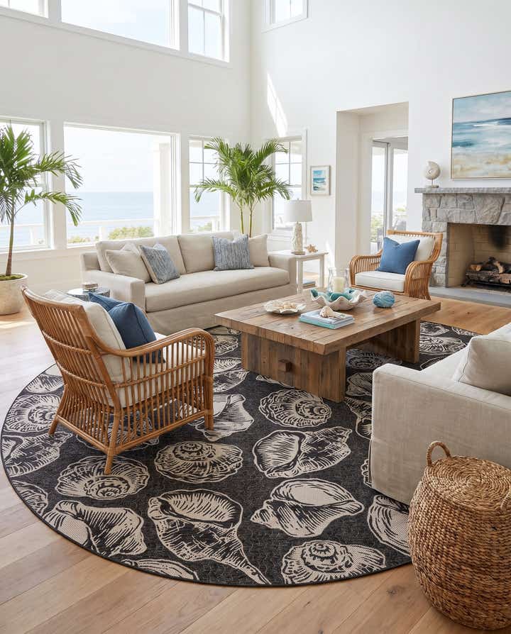 13' x 13' Easy-Clean Coastal Indoor / Outdoor Round Rug