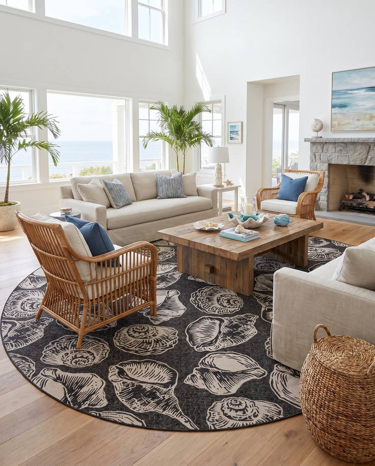 Detail image of 13' x 13' Easy-Clean Coastal Indoor / Outdoor Round Rug