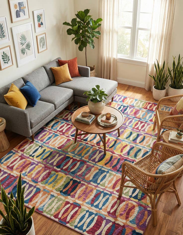 Detail image of  7' 10 x 10'  Washable Modern Indoor / Outdoor Rug